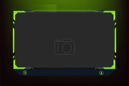 Affichage vidéo et décoration de cadre en streaming avec des couleurs vertes et sombres. Vecteur moderne de superposition d'écran de diffusion pour les joueurs en direct. Interface d'écran de jeu futuriste et vecteur de bordure d'affichage.