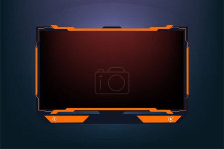 Illustration for Creative display frame border decoration with orange color shapes and online buttons. Futuristic gaming screen panel design on a dark background. Live streaming frame border design for online gamers. - Royalty Free Image