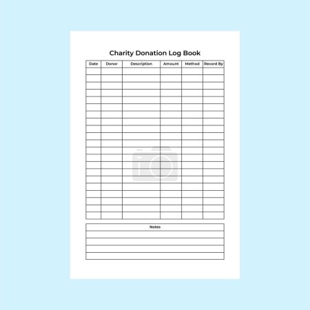 Illustration for Charity donation log book KDP interior. Donation organization data record book template. KDP interior notebook. Charity donation amount tracker and information journal interior. - Royalty Free Image