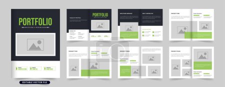 Architecture business portfolio and magazine layout vector with photo placeholders. Creative architect profile brochure design with green and dark colors. Architecture booklet template vector.