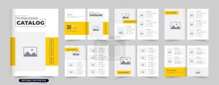 Creative fashion brand product catalog vector with photo placeholders. Modern fashion product catalog magazine template for marketing. Corporate business catalog design with yellow and dark colors.