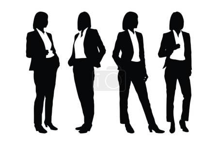 Creative woman employee and girl businessman silhouette set vector. Modern businesswoman bundle with anonymous faces. Female employee silhouettes, wearing suits and standing in different positions.