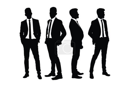 Office employee silhouette vector bundle. Anonymous businessmen wearing suits set vector on a white background. Male model silhouette with official dresses and standing in different positions.