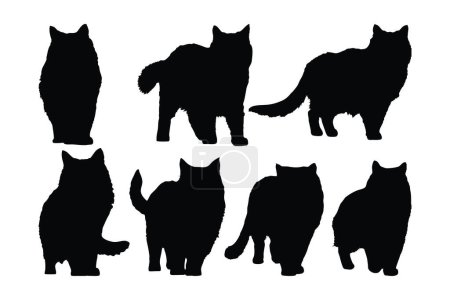 Feline standing silhouette set vector. Cute cat walking silhouette bundle design. Cute home cat vector design on a white background. Domestic cat in different positions silhouette collection.