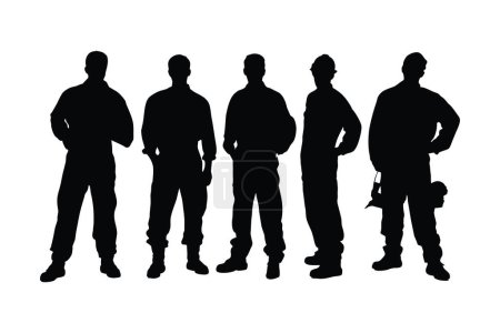 Male plumbers wearing uniforms silhouette set vector on a white background. Plumber Man standing in different position silhouette collection. Handyman and plumbing service workers with anonymous faces