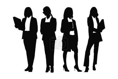 Female lawyers and counselors standing in different position silhouette set vectors. Girl lawyer with anonymous faces. Counselors wearing suits silhouette collection. Lawyer girl silhouette.