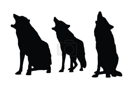 Raubtiere Wölfe Silhouette Bündel. Gefährliche Wildtiere wie der Wolf, Silhouetten auf weißem Hintergrund. Wolf Ganzkörper-Silhouette Kollektion. Wilde Wölfe sitzen und heulen in verschiedenen Positionen.