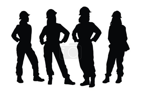 Maurerin Silhouette gesetzt Vektor auf weißem Hintergrund. Bauarbeiterinnen in Uniformen tragen Silhouettenbündel. Maurerinnen mit anonymen Gesichtern. Maurerin Silhouette Kollektion.