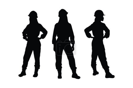 Mason women with anonymous faces. Female bricklayer silhouette set vector on a white background. Girl construction worker wearing uniforms silhouette bundle. Female bricklayer silhouette collection.