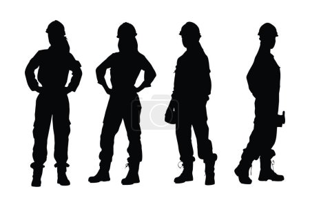 Female bricklayer wearing uniforms silhouette bundle. Girl construction worker silhouette collection. Mason women with anonymous faces. Female bricklayer silhouette set vector on a white background.