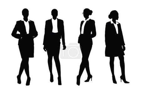 Weibliche Berater Silhouette gesetzt Vektor auf weißem Hintergrund. Anwältinnen mit anonymen Gesichtern. Weibliche Berater tragen Anzüge Silhouette Bündel. Mädchen Anwalt Modell stehen Silhouette Sammlung.
