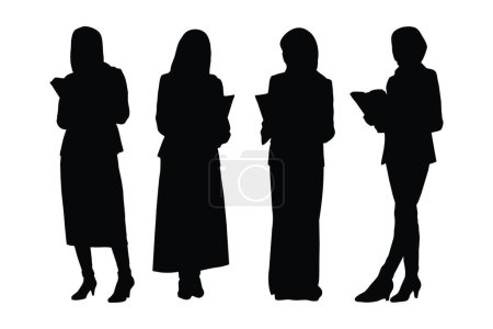 Anwältinnen mit anonymen Gesichtern. Weibliche Berater tragen Anzüge Silhouette Bündel. Mädchen Anwalt Modell stehen Silhouette Sammlung. Weibliche Berater Silhouette gesetzt Vektor auf weißem Hintergrund.