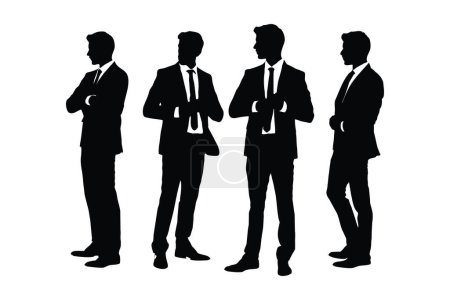 Männliche Businesssilhouette auf weißem Hintergrund. Lawyer Boys Silhouette Kollektion. Männliche Anwälte und Berater mit anonymen Gesichtern. Männer in Anzügen und stehenden Silhouetten-Bündeln.