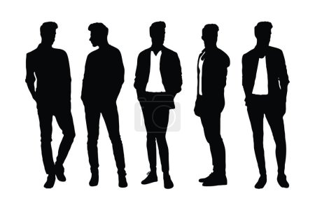Modèles masculins et acteurs aux visages anonymes. Modèle de mode garçon silhouette collection. Silhouette masculine sur fond blanc. Acteur hommes portant des robes élégantes et des faisceaux de silhouette debout.
