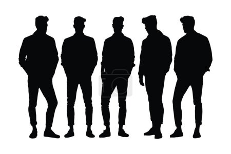 Actor men wearing stylish dresses and standing silhouette bundles. Male models and actors with anonymous faces. Fashion model boys silhouette collection. Male model silhouette on a white background.
