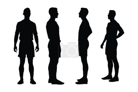 Illustration for Male lifeguard silhouette on a white background. Beach lifeguards wearing uniforms. Muscular men standing silhouette bundle. Male lifeguards with anonymous faces. Beach guards silhouette collection. - Royalty Free Image