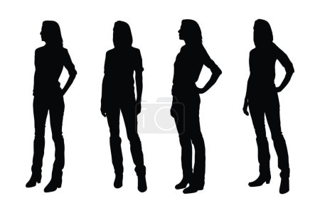 Mujeres actores de moda con rostros anónimos. Silueta modelo femenino sobre fondo blanco. Actores femeninos posando en diferentes posiciones. Paquete de silueta modelo femenino. Actriz colección silueta.