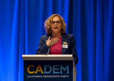 Photo for Sacramento, CA - Nov 17, 2023: CEO Stay Cross speaking at the Women's Caucus meeting at the CADEM Endorsing Convention in the Sacramento Convention Center. - Royalty Free Image