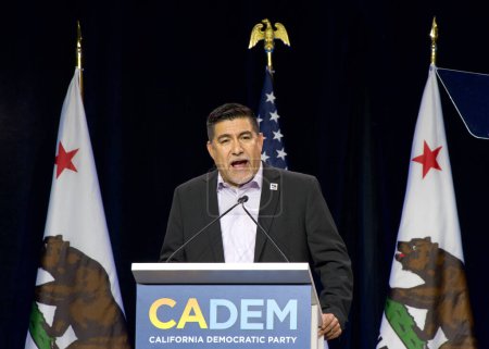 Photo for Sacramento, CA - Nov 18, 2023: Davi Huerta speaking at the CADEM Endorsing Convention General Session Saturday morning. - Royalty Free Image