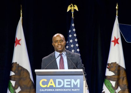 Photo for Sacramento, CA - Nov 18, 2023: Tony Thurmond speaking at the CADEM Endorsing Convention General Session Saturday morning. - Royalty Free Image