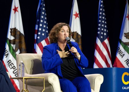 Photo for Sacramento, CA - Nov 18, 2023: Katie Porter speaking at the CADEM Endorsing Convention General Session Senate Candidate Interviews Saturday afternoon. - Royalty Free Image