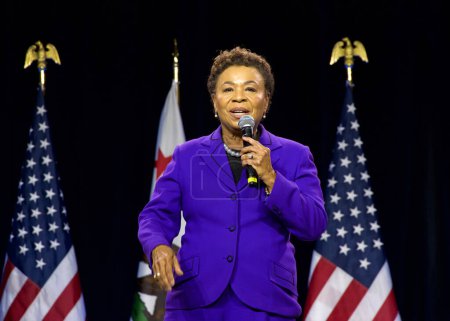 Photo for Sacramento, CA - Nov 18, 2023: Barbara Lee speaking at the CADEM Endorsing Convention General Session Senate Candidate Interviews Saturday afternoon. - Royalty Free Image
