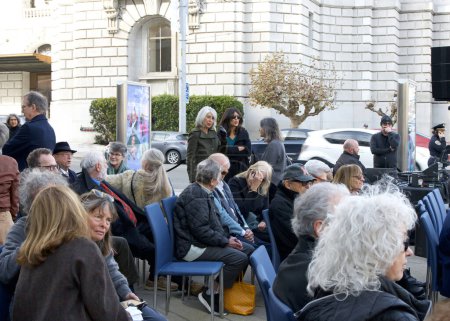 Photo for San Francisco, CA - Dec 15, 2023: Spectators filling the seats to watch the street dedication ceremony for Michael Tilson Thomas, music director laureate. - Royalty Free Image
