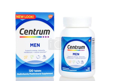 Photo for Alameda, CA - Jan 3, 2022: gsk Centrum brand Mens formulation MultiVitamins. Box with bottle, isolated on white. - Royalty Free Image
