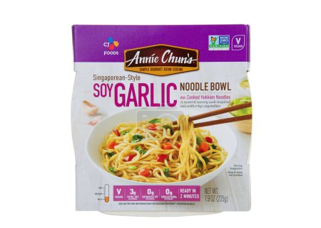 Photo for Alameda, CA - Jan 7, 2022: Package of Annie Chun's brand Simple Gourmet Asian Cuisine, Singaporean Style Soy Garlic Noodles, isolated on white - Royalty Free Image