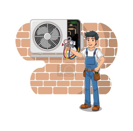 HVAC service dessin animé dessin animé illustration vecteur eps format, adapté à vos besoins de conception, logo, illustration, animation, etc..