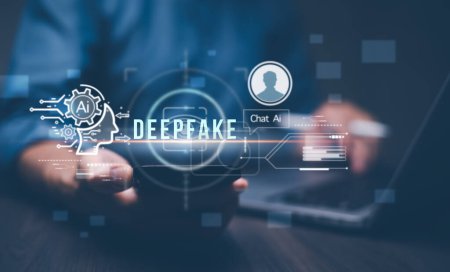 Téléchargez les photos : Concept Deepfake, Suivi du visage, technologie de détection et de reconnaissance, Système de sécurité. - en image libre de droit