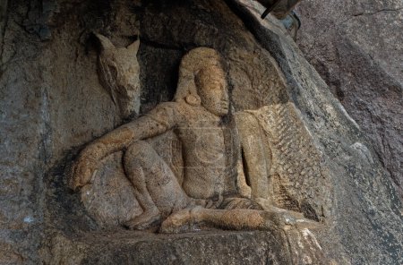 Photo for 09 10 2007 A 3rd century B. C. stone carving of man and horse at Isurumuni Rajamaha Viharaya temple in Anuradhapura; Sri Lanka - Royalty Free Image