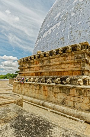Photo for 09 10 2007 Ruwanwelisaya side view with boundary walls featuring elephant head sculpture - Royalty Free Image