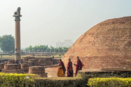 Photo for 12 19 2014 Vintage Brick Stupa And Lion Pillar Kolhua Vaishali Bihar India Asia. - Royalty Free Image