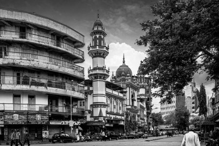 07 03 2011 Vintage Old Black and White Foto der gut dekorierten Moschee Hamidiya Masjid Pydhonie Police Station Ibrahim Rehmatullah Rd Mumbai Maharashtra Indien.