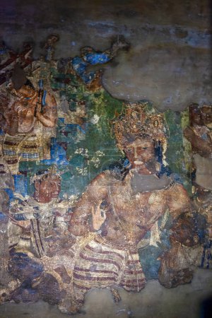 08 19 2008 Vintage Old Vajrapani paintings fresco Ajanta Caves an UNESCO world Heritage Site Aurangabad officially known as Chhatrapati Sambhaji Nagar Maharashtra India Asia.