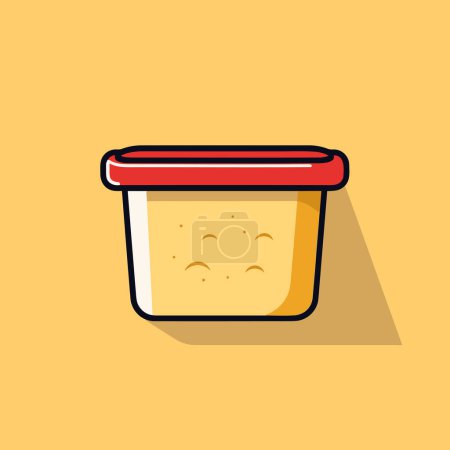 Illustration for A plastic container with a red lid on a yellow background - Royalty Free Image