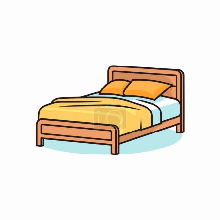 Illustration pour Un lit avec un cadre en bois et une couverture jaune - image libre de droit