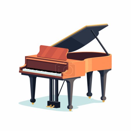 An orange piano with a black case on a white background