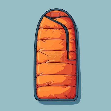 Illustration for An orange sleeping bag on a blue background - Royalty Free Image