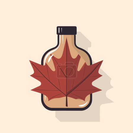 Illustration for A bottle of maple syrup with a leaf on it - Royalty Free Image