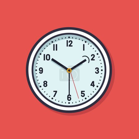 Illustration for A clock on a red background with a yellow second hand - Royalty Free Image
