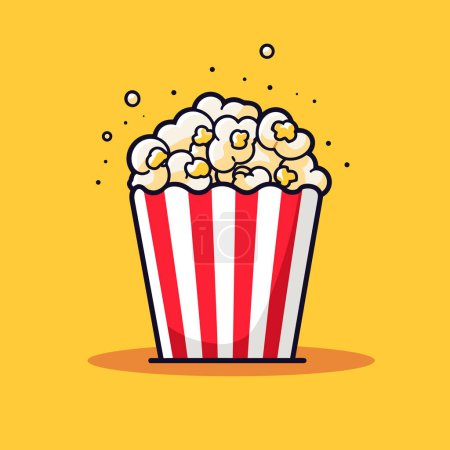 A popcorn bucket filled with popcorn on a yellow background