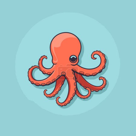 Illustration for An orange octopus on a blue background - Royalty Free Image