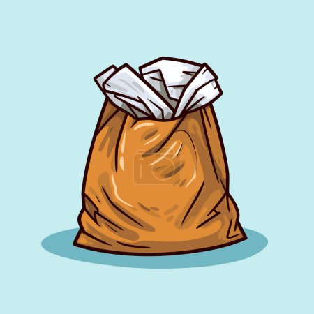 Illustration for A brown bag filled with paper towels on top of a blue background - Royalty Free Image