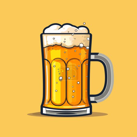 Téléchargez les illustrations : Une tasse de bière sur fond jaune - en licence libre de droit