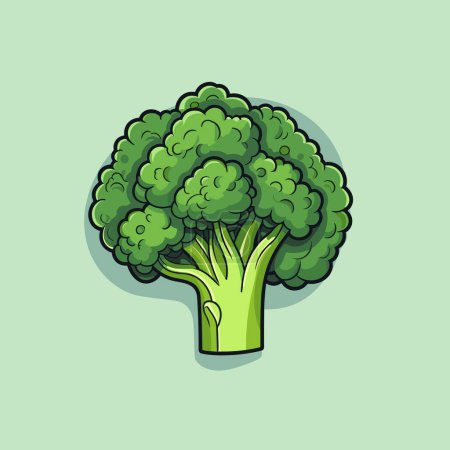 Téléchargez les illustrations : Une plante de brocoli vert sur un fond vert clair - en licence libre de droit