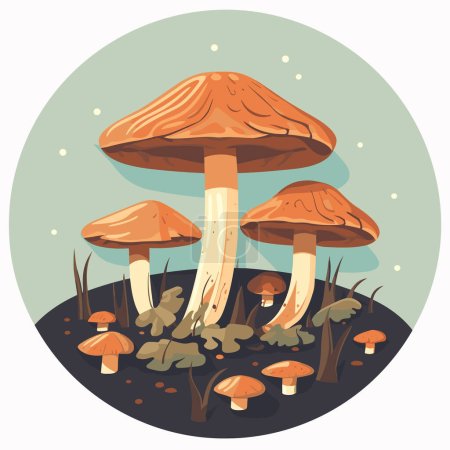 Illustration for A group of mushrooms sitting on top of a field - Royalty Free Image