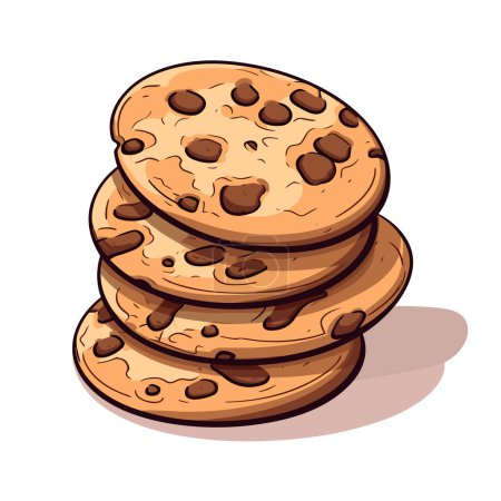 A stack of chocolate chip cookies on a white background