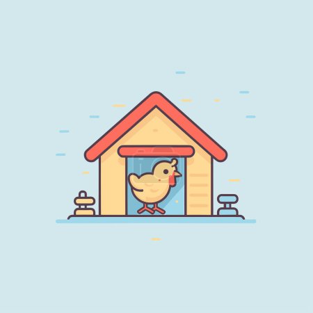 Téléchargez les illustrations : Un poulet dans une niche avec un toit rouge - en licence libre de droit